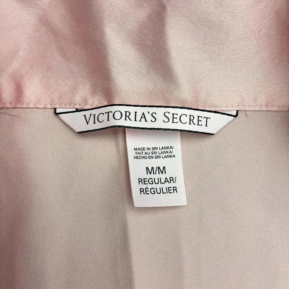 Victoria's Secret Pink Satin Pajama Set Lounge ware Sequin Trim Women's size Med